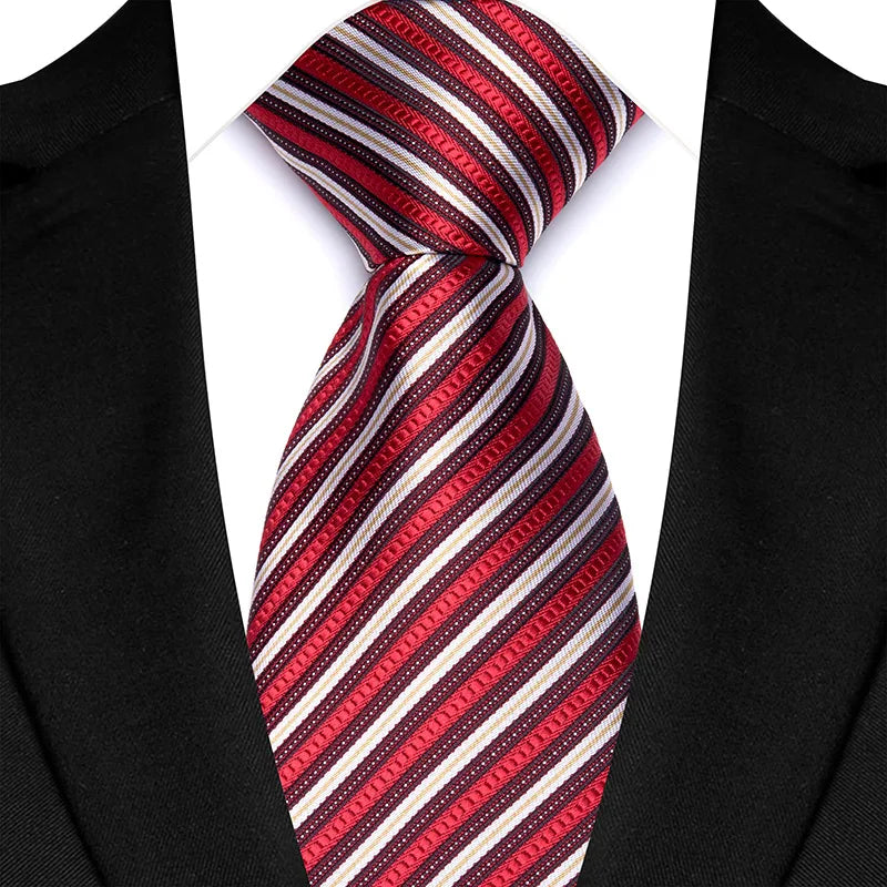 Luxury 8CM Mens Necktie Red Color Solid Stripes Paisley Ties For Man Groom Jacquard Woven Neck Tie For Business Wedding Party