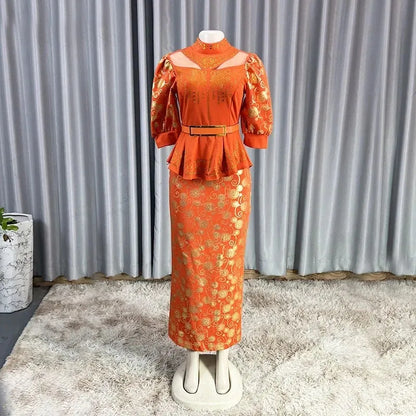 2025 African Party Evening Wedding Dresses for Women Spring African Half Sleeve Diamond Polyester Long Maxi Dresses Outfits