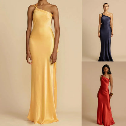 Spring Summer Slim Off Shoulder Evening Dresses Women Solid Color Slant Collar Backless Package Hip Bodycon Party Dress Female