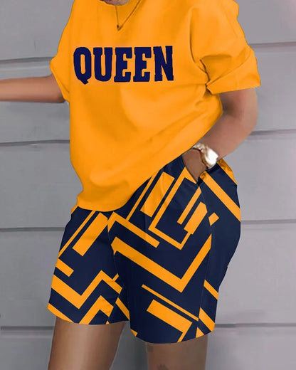 Women Casual Short Sleeve Two Piece Sets Women Outfit 2023 Summer Letter Printed Pocket Suit Female T Shirt Shorts 2 Pieces Set