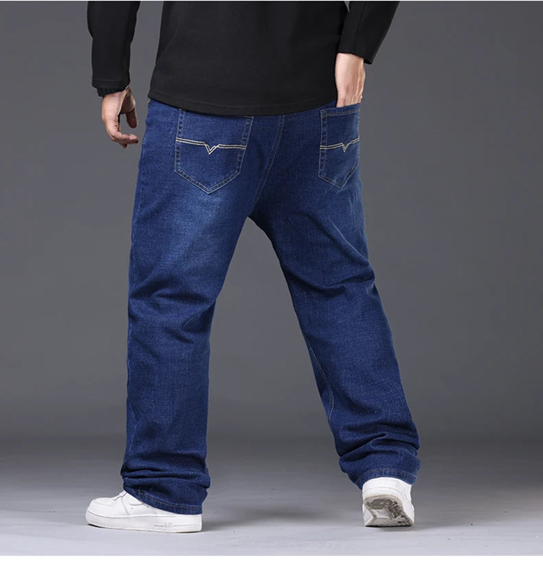 Men's Plus Size Denim Jeans | Sizes 48-50, 300KG Capacity | Casual Fashion, Business Style, Elastic Loose Fit