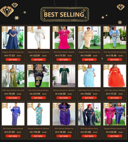 Elegant African Dresses for Women 2025 New Africa Clothing Plus Size Turkey Wedding Party Long Dress Dashiki Ankara Outfits Robe
