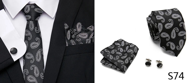 Hot Sale Holiday Gift Tie Pocket Squares Cufflink Set Necktie Dot Man Dark Grey Wedding Accessories Performance