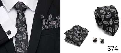 Hot Sale Holiday Gift Tie Pocket Squares Cufflink Set Necktie Dot Man Dark Grey Wedding Accessories Performance