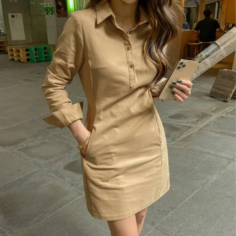 2024 VONDA Summer Women Shirt Dress Elegant Long Sleeve Solid Color Mini Sundress Casual Loose Buttons Pockets Short Vestidos