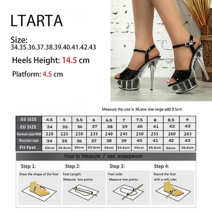 Women Sexy PU High Heel Sandals Fashion Transparent Flower Catwalk Solid Color 14.5cm Heel 4.5cm Platform LFD