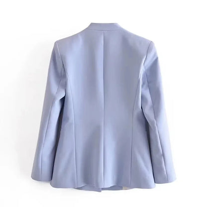 KONDALA Office Lady Light Blue Blazer Suits Women 2 Pieces V Neck Loose Jackets+High Waist Sashes Pants Fashion 2023 Autumn Sets