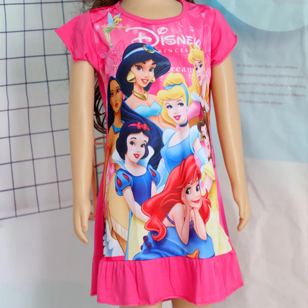 3-8Years New Summer Kids Cartoon Dress Sleepwear Mermaid Princess Belle Girls Printing Nightgowns Children Party Dresses Pajamas