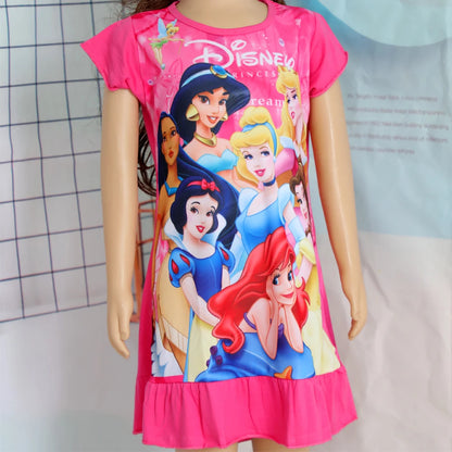 3-8Years New Summer Kids Cartoon Dress Sleepwear Mermaid Princess Belle Girls Printing Nightgowns Children Party Dresses Pajamas