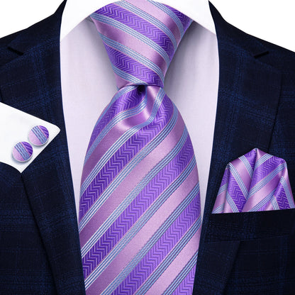 Hi-Tie Light Purple Solid Silk Wedding Tie For Men Quality Hanky Cufflink Gift Necktie Set Fashion Novelty Designer Dropshipping