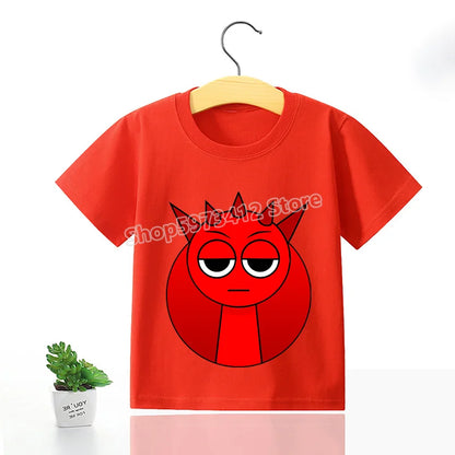Sprunki Kids T-shirt Summer Children Incredibox Game Cotton Short Sleeve Top Boy Anime Fashion Cute Tee Girl Casual Clothes Gift