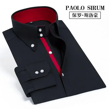 Men's Dress Shirt Autumn Spring Long Sleeve Business Blue Casual Shirts Female Coat Slim-fit Non-ironing Solid Color Black