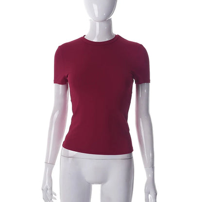 2024 Spring New Short Sleeve T-Shirt Women Solid Simple Casual Soft All-Match Hot Basic Crop Tops Tees Summer Fashion