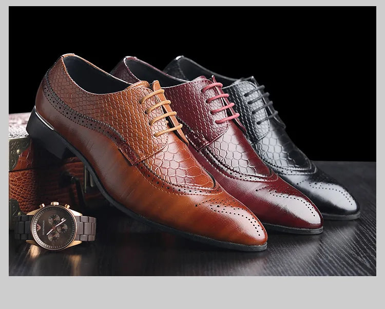 Business Casual Formal Lace-up Leather Shoes Men British Oxford Breathable Hombre Shoes Plus Size Office Wedding Flat Male Black