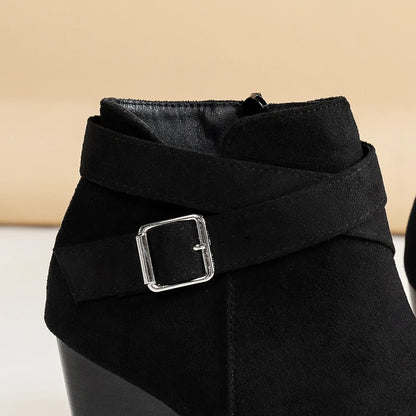 Black Wedge Heel Modern Boots Suede Side Zip Ankle Boots Women Winter Boot Buckle Shoes Botas Mujer Botines Big Size High Heels