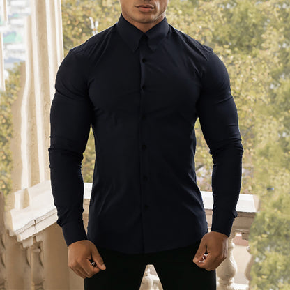 Spring Autumn New Fashion Long Sleeve Shirt Mens Super Slim Fit Luxury Classic Turn-down Single Breasted Business Dress Shirt