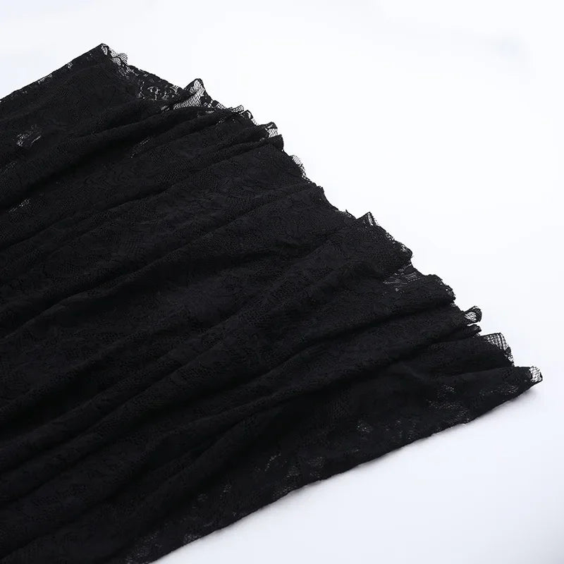 Y2K Goth Floral Lace Mesh Flared Sleeve Bodycon Party Dresses Sexy Vintage Elegant Black Velvet V-Neck Long Dress Partywear