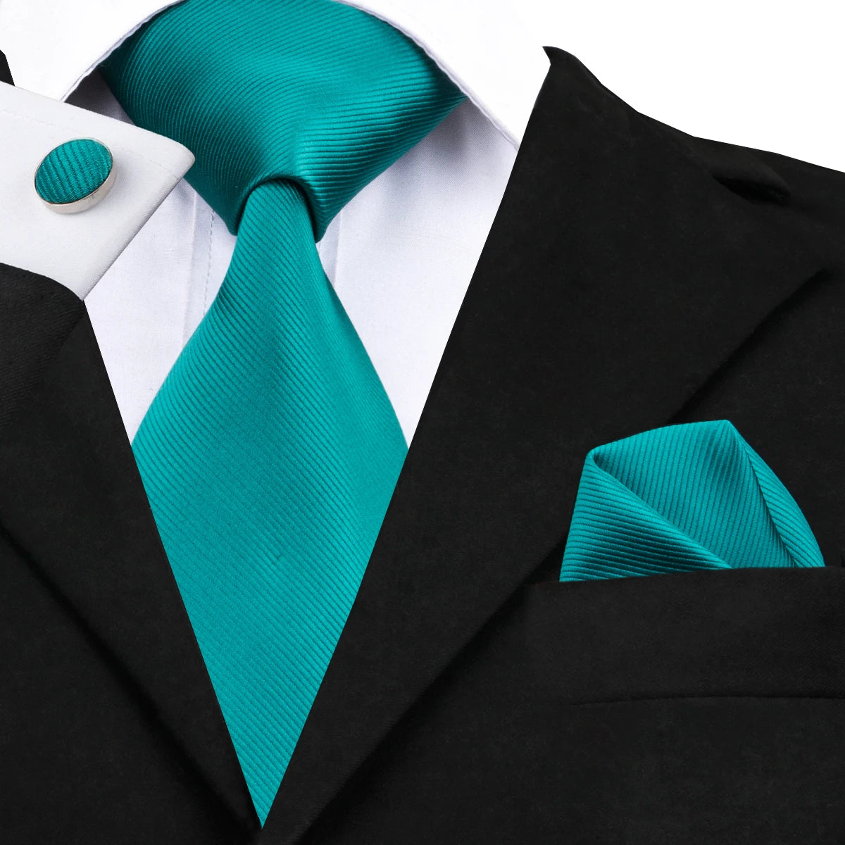 Hi-Tie Light Blue Solid Silk Wedding Nicktie For Men Hanky Cufflink Gift Men Tie Set Business Party Dropshipping Novelty Design