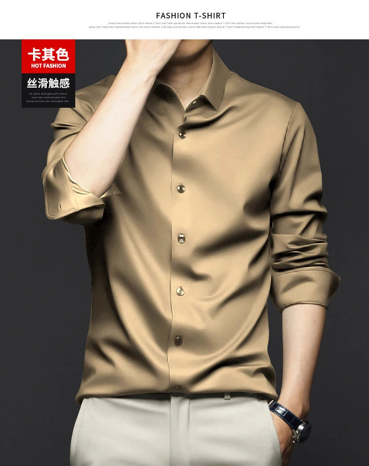 6XL Large High Quality Formal Dress Autumn and Winter Men's Long Sleeve Pure White Shirt Non iron Business Casual Ice Silk