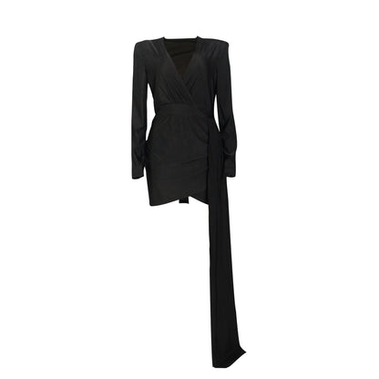 Elegant Deep V Neck Long Sleeve Sequins Prom Dress Women Elegant Wedding Party Mini Fashion Evening Dresses