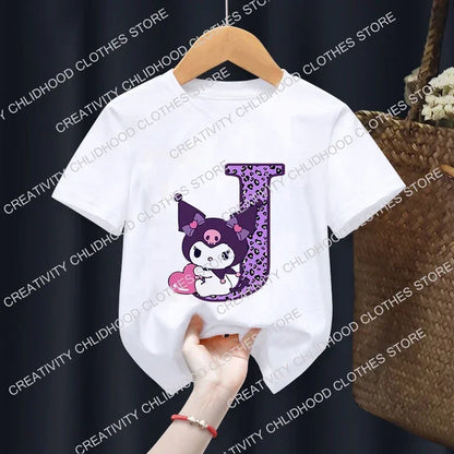 Kuromis Children T-Shirt Letter A B C D Cartoons Kid Tee Shirts Anime Kawaii Tops Casual Clothes Boy Girl Fashion Short Sleeve