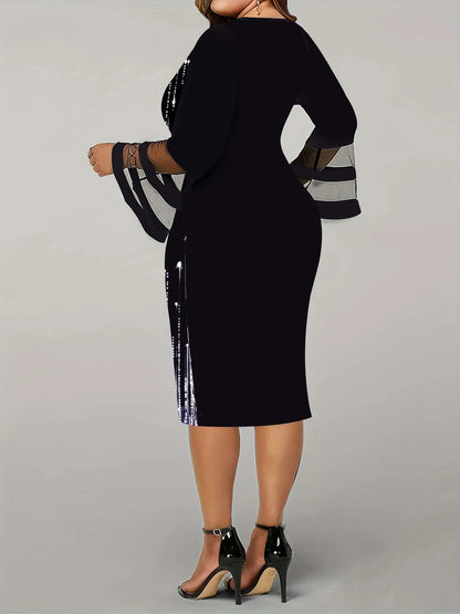 Plus Size Printed Crew Neck Women's Dress Fashion Versatile Party Banquet Elegant Dress