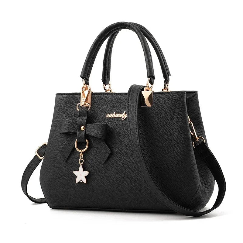 Elegant Women Messenger Bags With Flower Pendant Office Ladies Totes Pure Handbag For Female Crossbody Shoulder Bags