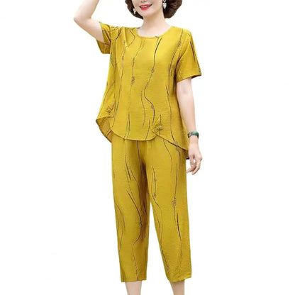 2023 Summer Women's Trousers Suit Pastoral Fashion Loose Short Sleeve Two Piece Suit Striped Cotton Linen Wild T-shirt Pant Sets