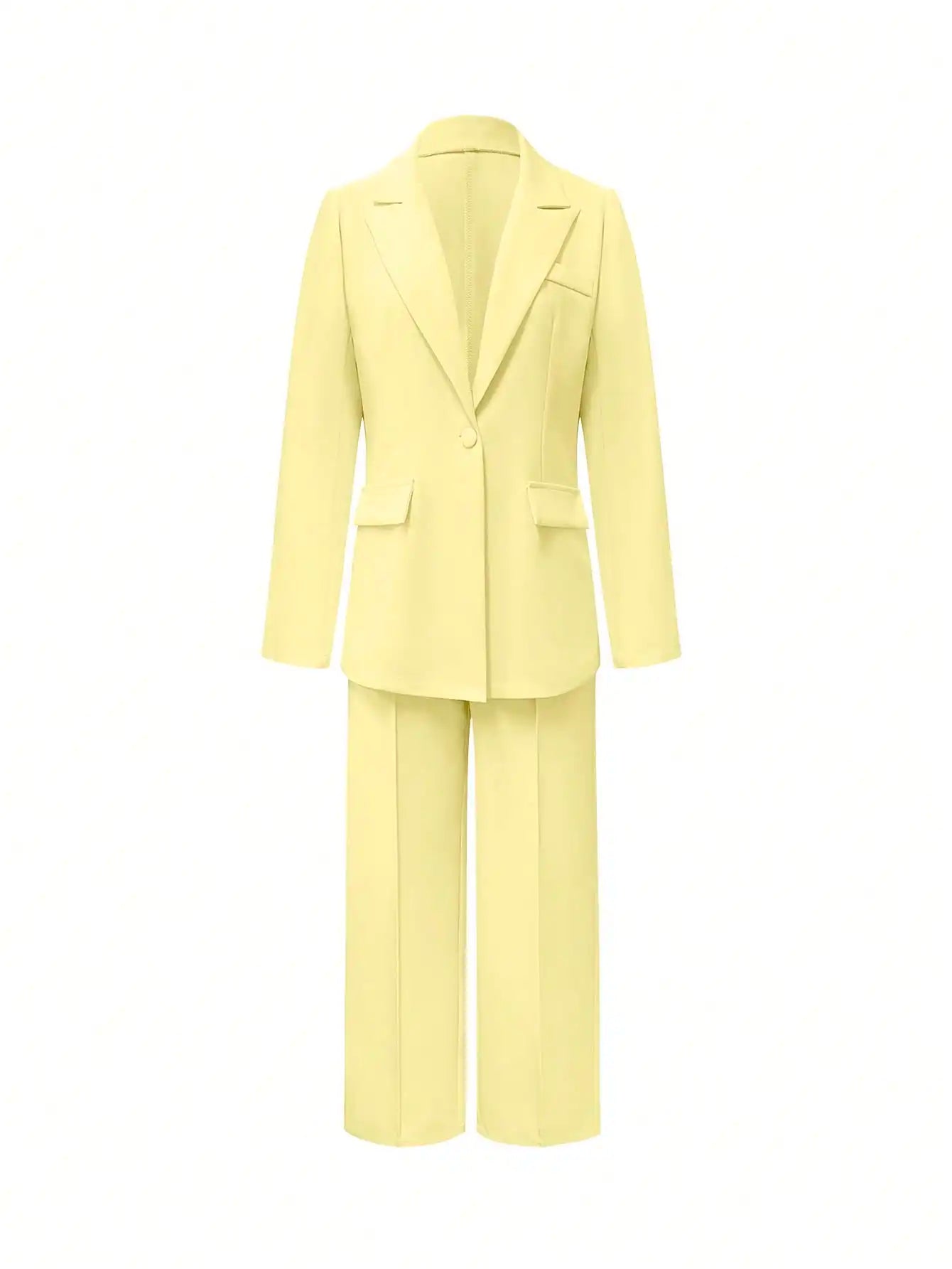Two-piece solid-color button women's suit, suitable for year-round office wear.