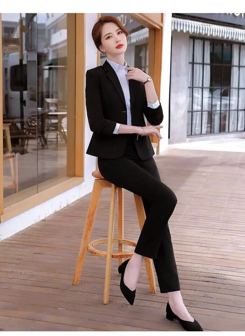 Women Spring Autumn New Fashion Professional Suit Matching Set Korean Elegant Casual Blazer Coat Pants Two-piece Female Clothing