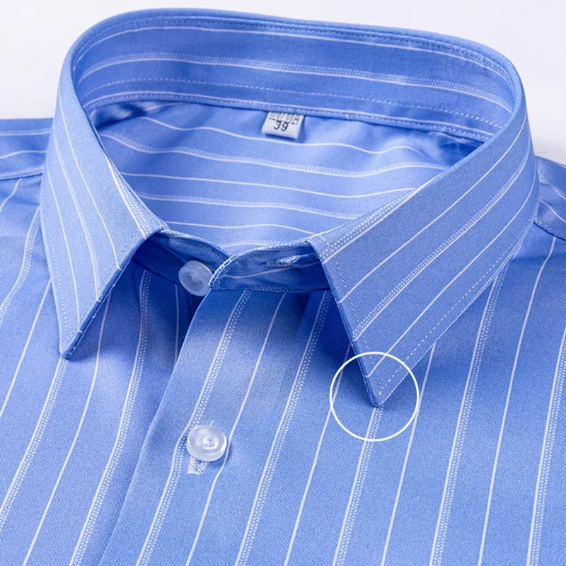 Men's Striped Stretch Business Long Sleeve Formal Dress Shirt Easy Care Casual Fashion Standard Fit Male Workwear Shirts