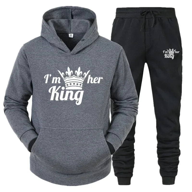 Lover Tracksuit Hoodies Printing QUEEN KING Couple Sweatshirt Hooded Clothes Hoodies Women 2 Piece Set Men Women Sportwear