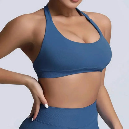 Women's Gym Solid Color Sports Bra Sexy Tight Fitting Backless Seamless with Chest Cushion Vest Exercise Yoga Camisole Top