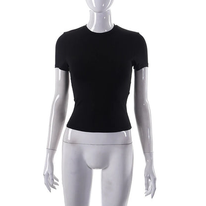 2024 Spring New Short Sleeve T-Shirt Women Solid Simple Casual Soft All-Match Hot Basic Crop Tops Tees Summer Fashion