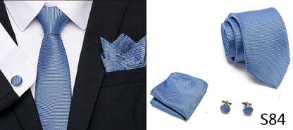 Hot Sale Holiday Gift Tie Pocket Squares Cufflink Set Necktie Dot Man Dark Grey Wedding Accessories Performance