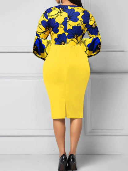 LW BASICS Plus Size Floral Print Flared Bodycon Dress Autumn Elegant Long Sleeve Round Neck Dresses for women 2023