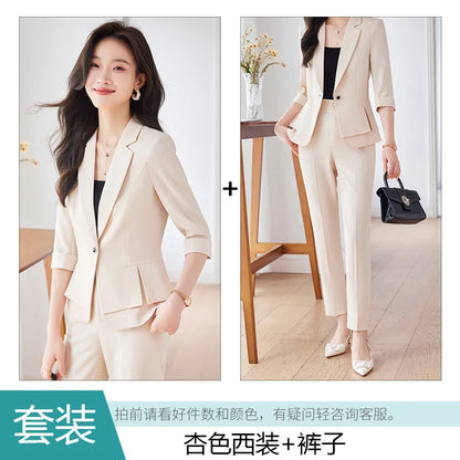 2024 Summer New Women's Petite Casual Seven-Half Sleeve Professional Workwear Purple Thin Suit Jacket Pants Set