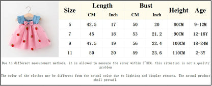 Summer girl dress baby girl small flying sleeves denim top with patchwork strawberry embroidery mesh suspender princess dress