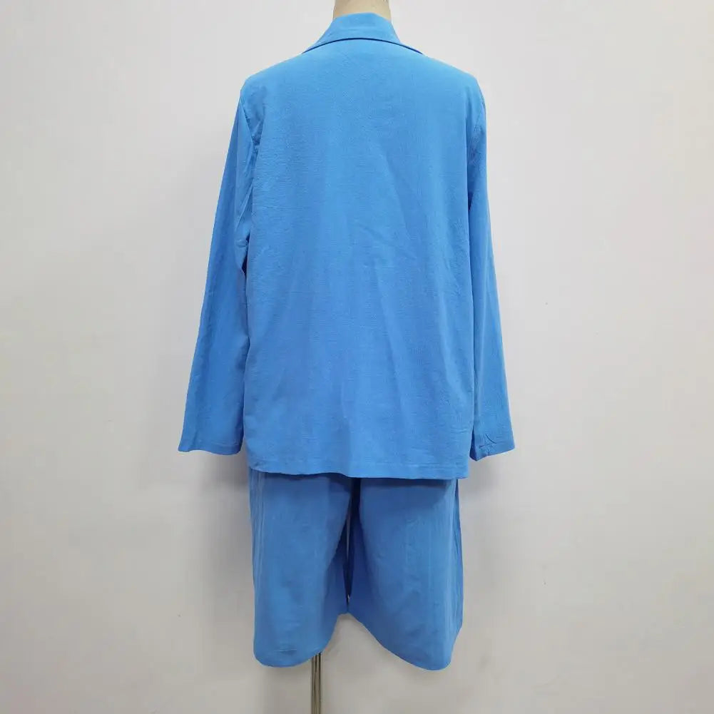Cotton Linen Temperament Blazer Shorts Women's Blazer Suit 2 Piece Set Elastic Waist Thin Female Blazer Shorts Summer Outfit