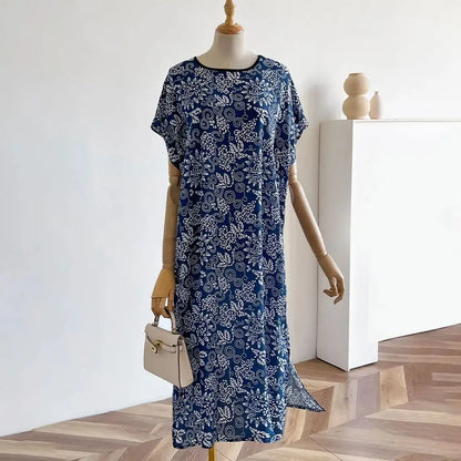 New Spring and Summer Dresses For Women Elegant Printed Silk Muslim Lady Kaftan Beach Sun Protection Seaside Holiday Dress