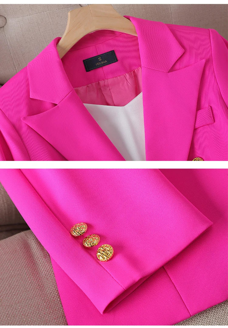 Yitimuceng Elegant Office Ladies Two Piece Sets Womens Outifits 2023 Double Breasted Long Sleeve Blazers Loose Casual Pant Suits