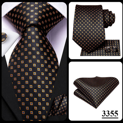 Hi-Tie Psialey Black Gold Silk Elegant Tie For Men Groom Wedding Men Necktie Pocket Square Cufflink Accessory Wholesale Designer