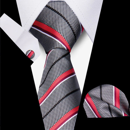 Classic Elegant Ties For Men Fashion Gifts Striped Solid Necktie Handchief Cufflink 3 Pcs Set Wedding Business Suit Accessories