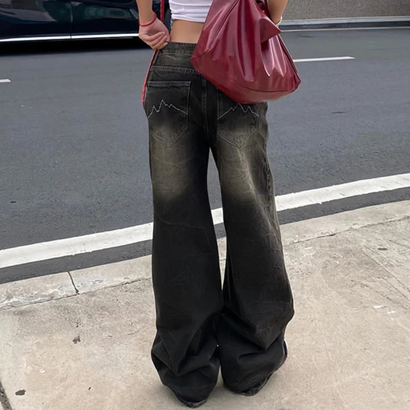 Darlingaga Streetwear Grunge Baggy Jeans Women Vintage Distressed Straight Leg Y2K Denim Pants 90s Aesthetic Outfits Washed Chic
