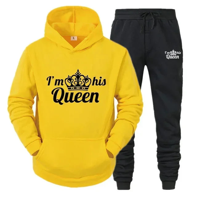 Lover Tracksuit Hoodies Printing QUEEN KING Couple Sweatshirt Hooded Clothes Hoodies Women 2 Piece Set Men Women Sportwear