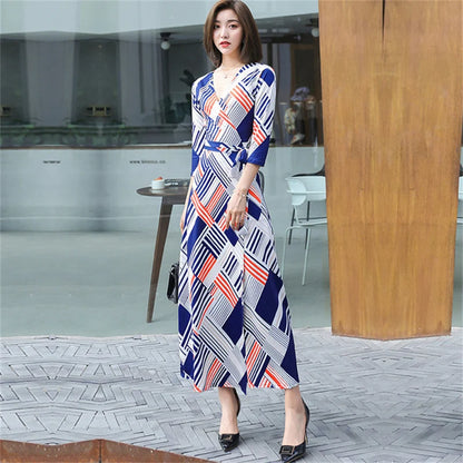 FANIECES Summer Wrap Dresses Women Sexy V Neck Split Maxi Dress Print Female Casual Beachwear Lace Up Party Vestidos Robe платье