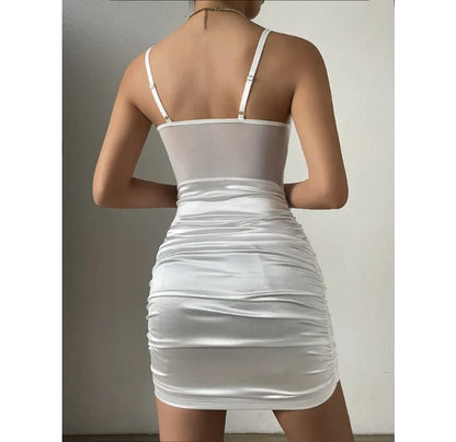 Sleeveless Dress for Woman New Summer 2024 Sexy Lace Pleated Flower Patterned Hip Wrap Skirt Y2k Slim Fit Dresses for Female