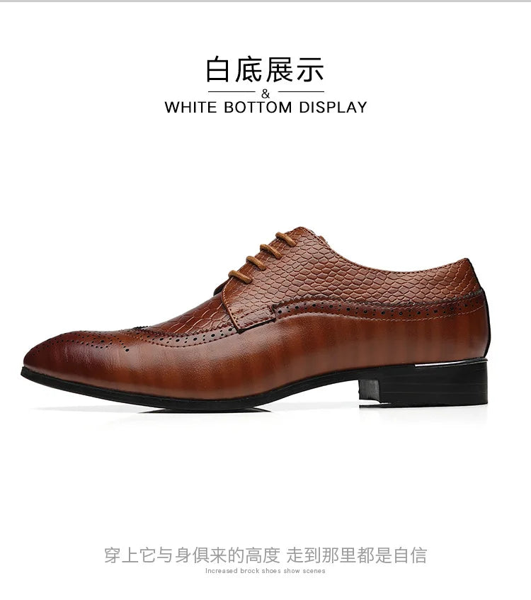 Business Casual Formal Lace-up Leather Shoes Men British Oxford Breathable Hombre Shoes Plus Size Office Wedding Flat Male Black