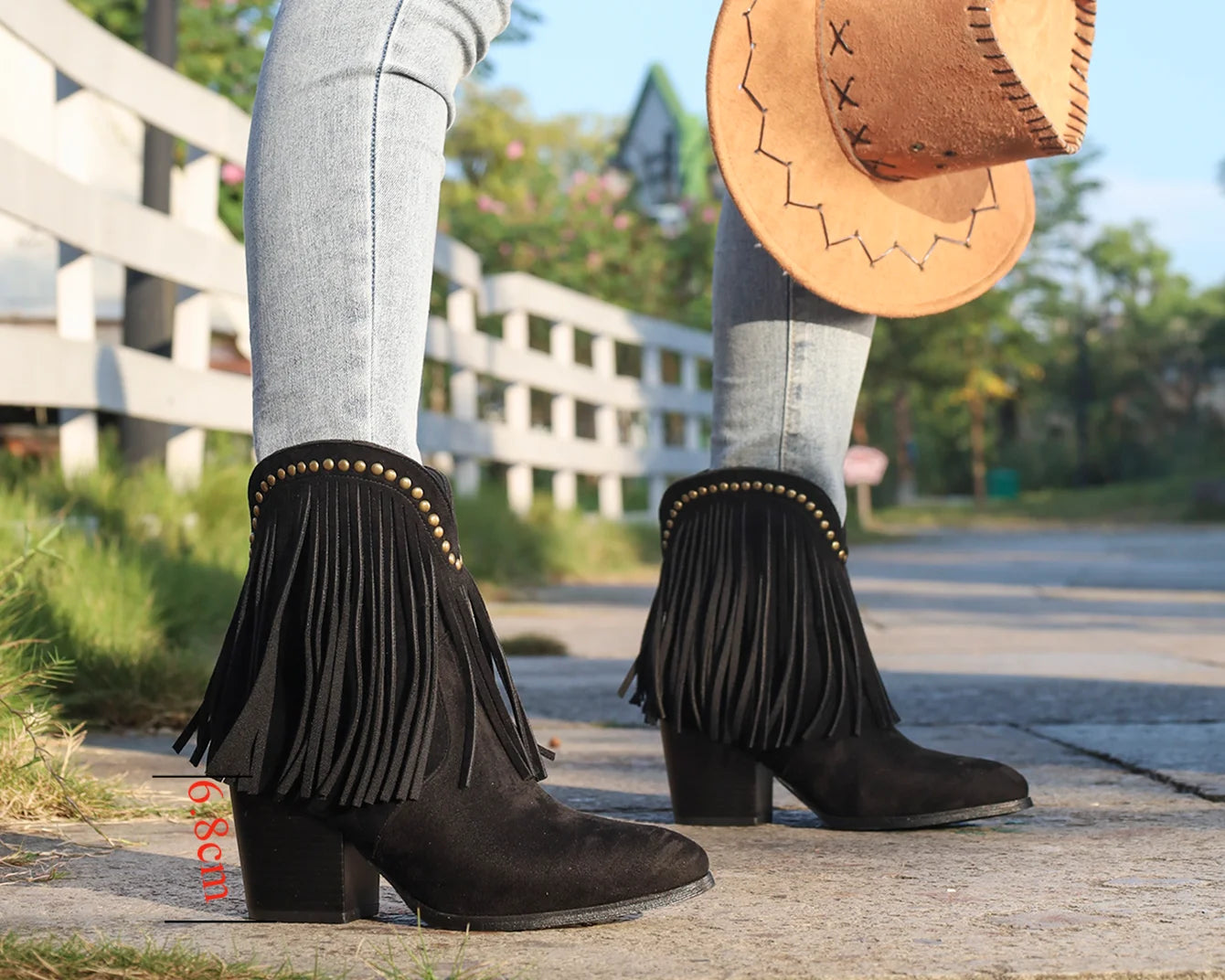 New fashion women's boots thick heel pointed tassel boots female