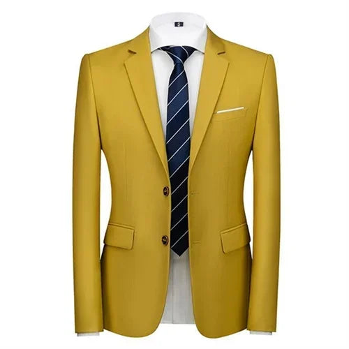 New Men Pure Colour Business Social Office Suit Slim Fit Jacket Fashion Simple Groom Wedding Tuxedo Dress Blazers Coats